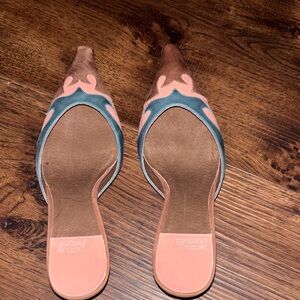 Jeffrey Campbell brown/pink/blue mules